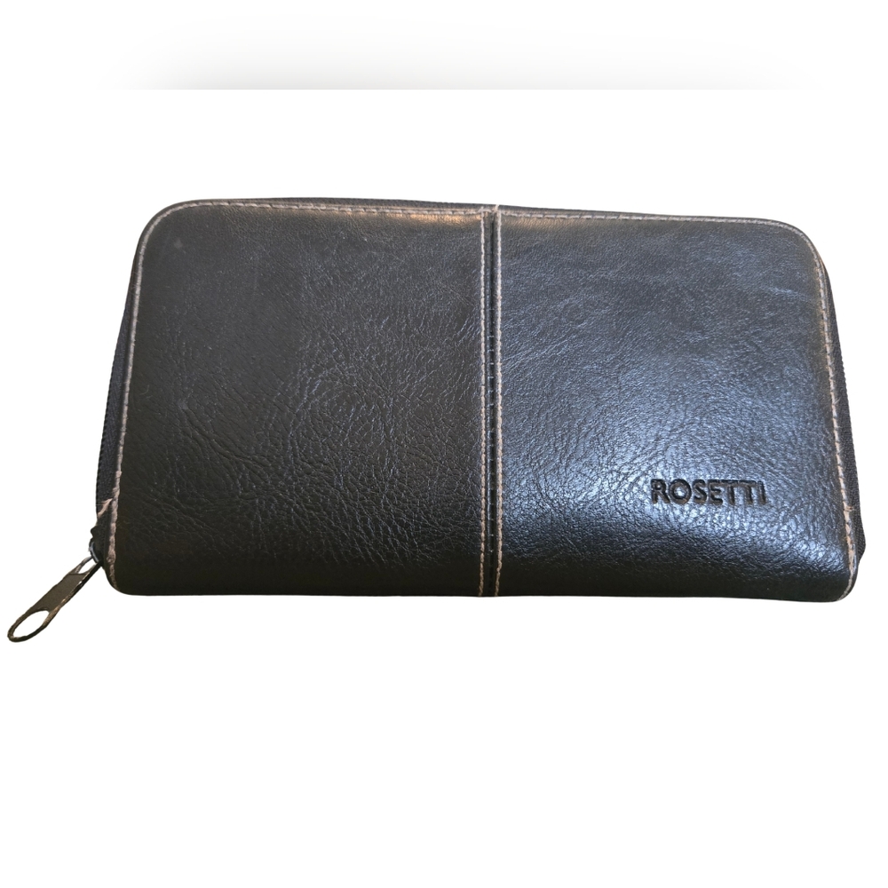 Rosetti Zip Around Black Leather‎ Wallet Multiple Compartments
